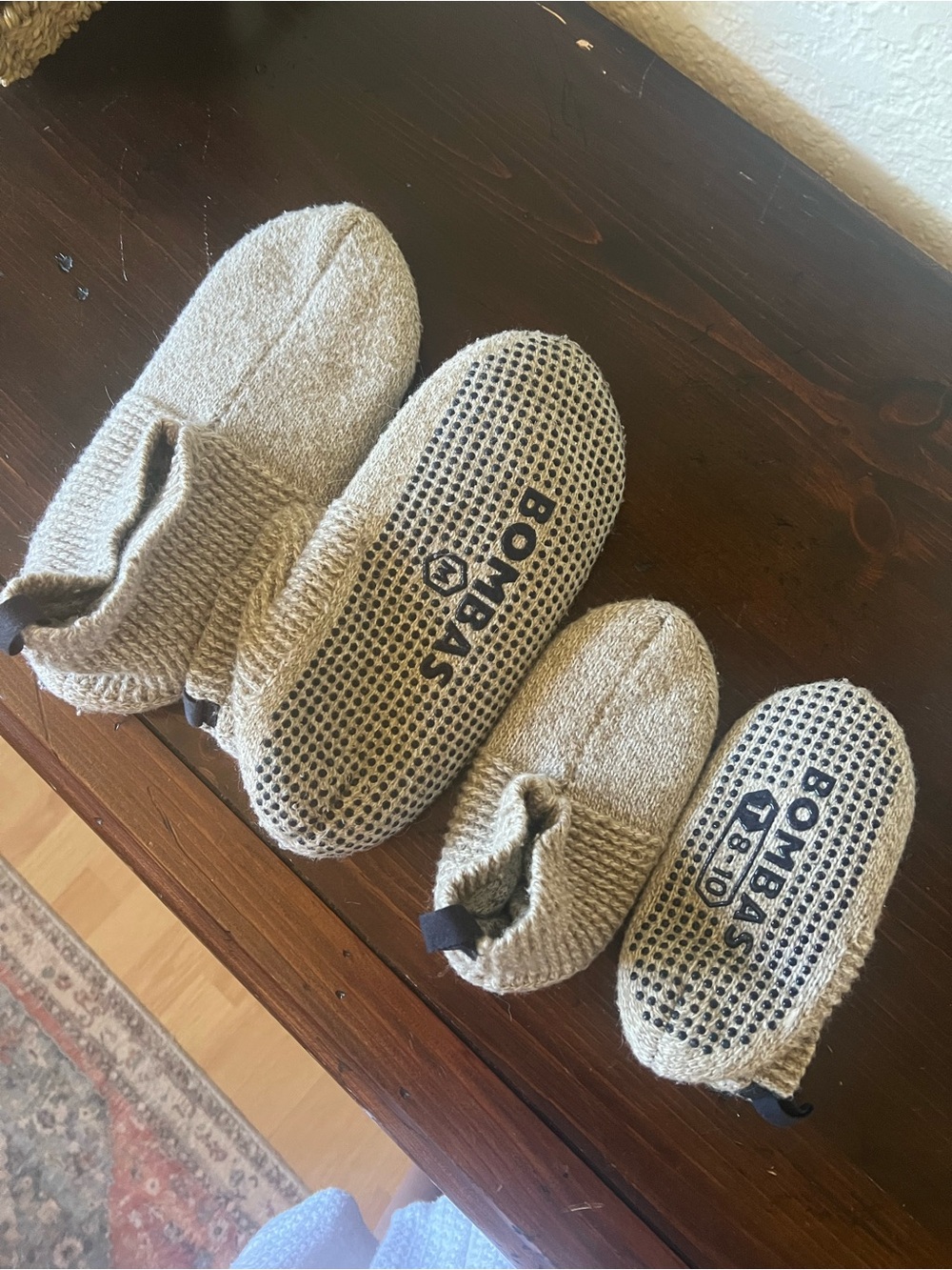 Mommy and me Bombas Grey/Cream Non-Slip Honeycomb Sole Slipper Socks